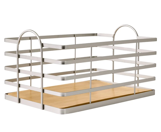 Alt view image 4 of 4 - Better Homes & Gardens Satin Nickel Wire Storage Basket with Bamboo Bottom