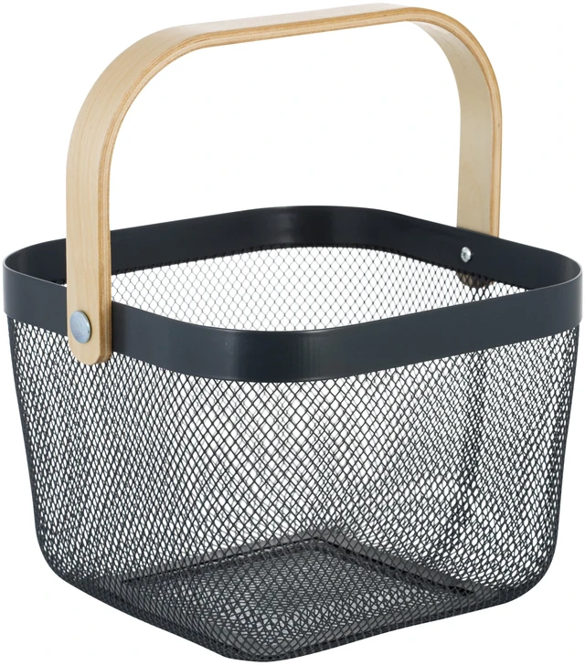 Main image of Simplify Mesh Decorative Storage Basket with Bamboo Handle, Grey