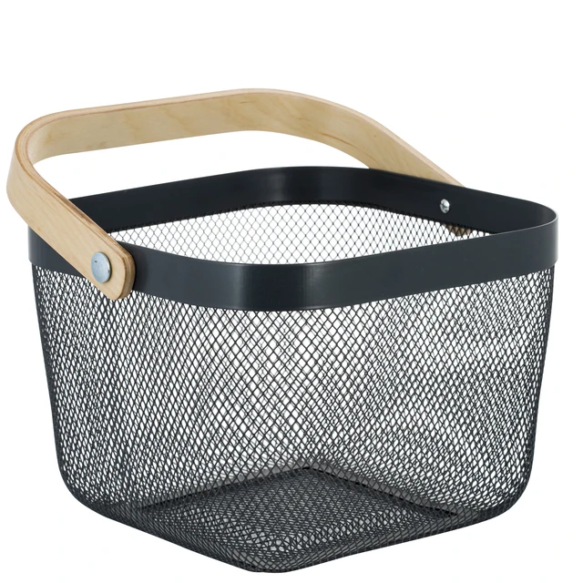 Alt view image 5 of 7 - Simplify Mesh Decorative Storage Basket with Bamboo Handle, Grey
