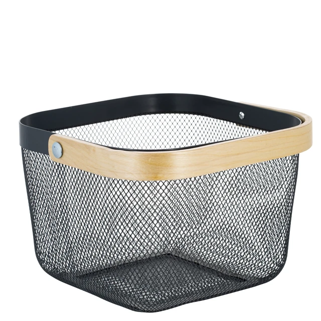 Alt view image 4 of 7 - Simplify Mesh Decorative Storage Basket with Bamboo Handle, Grey