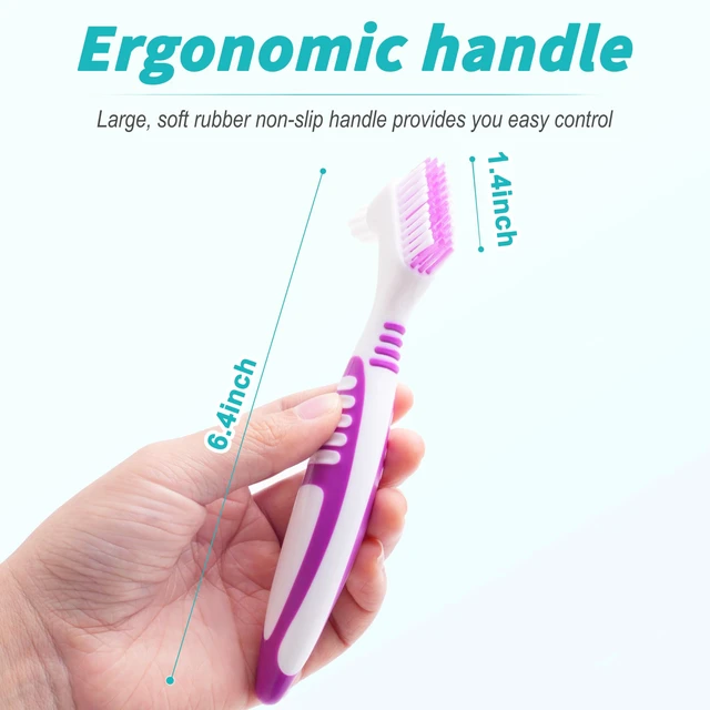 Alt view image 2 of 6 - TaShow 6 Pcs Denture Brush Set, Double Sided Design, Multi-Layered Soft Bristles, Rubber Anti-Slip Handle, 4 Colors