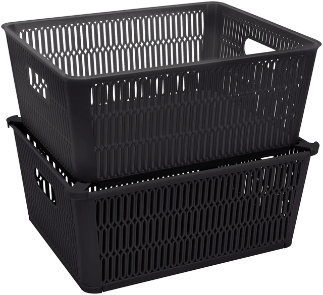 Main image of Simplify Slide 2 Stack It 2-Pack Plastic Storage Tote Baskets in Black