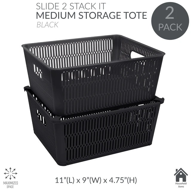 Alt view image 3 of 5 - Simplify Slide 2 Stack It 2-Pack Plastic Storage Tote Baskets in Black