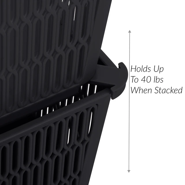 Alt view image 2 of 5 - Simplify Slide 2 Stack It 2-Pack Plastic Storage Tote Baskets in Black