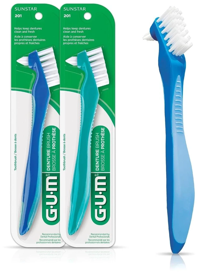 Main image of GUM Dual-Headed Hard Bristle Denture Brush, 2 Pack