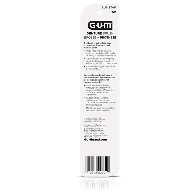 Alt view image 7 of 7 - GUM Dual-Headed Hard Bristle Denture Brush, 2 Pack