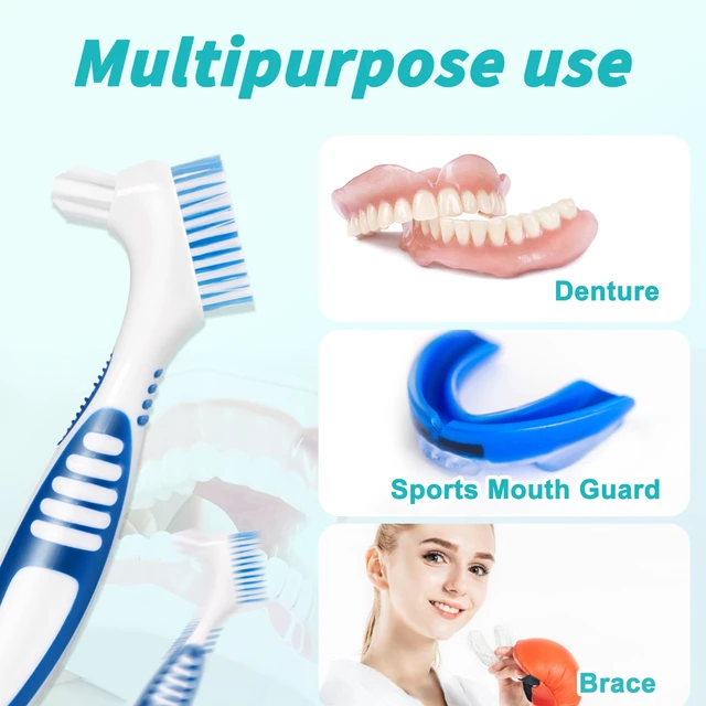 Alt view image 6 of 7 - 4 Pcs Denture Brush Set for False Teeth with White Carrying Case, Double-Sided Design, Multi-Layered Soft Bristles, Rubber Anti-Slip Handle, 4 Colors