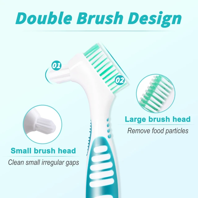 Alt view image 5 of 7 - 4 Pcs Denture Brush Set for False Teeth with White Carrying Case, Double-Sided Design, Multi-Layered Soft Bristles, Rubber Anti-Slip Handle, 4 Colors