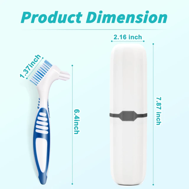 Alt view image 2 of 7 - 4 Pcs Denture Brush Set for False Teeth with White Carrying Case, Double-Sided Design, Multi-Layered Soft Bristles, Rubber Anti-Slip Handle, 4 Colors