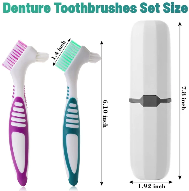 Alt view image 4 of 7 - 2Pcs Denture Cleaning Brush Kit with Case, False Teeth Toothbrush