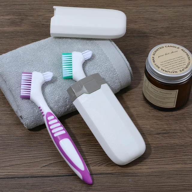 Alt view image 7 of 7 - 2Pcs Denture Cleaning Brush Kit with Case, False Teeth Toothbrush