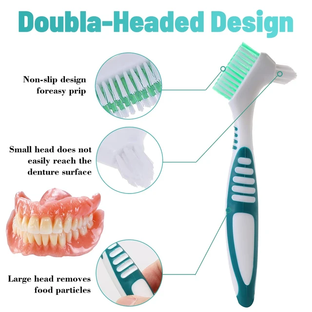 Alt view image 3 of 7 - 2Pcs Denture Cleaning Brush Kit with Case, False Teeth Toothbrush
