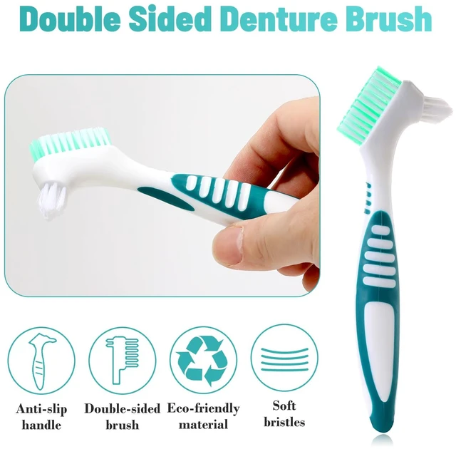 Alt view image 6 of 7 - 2Pcs Denture Cleaning Brush Kit with Case, False Teeth Toothbrush