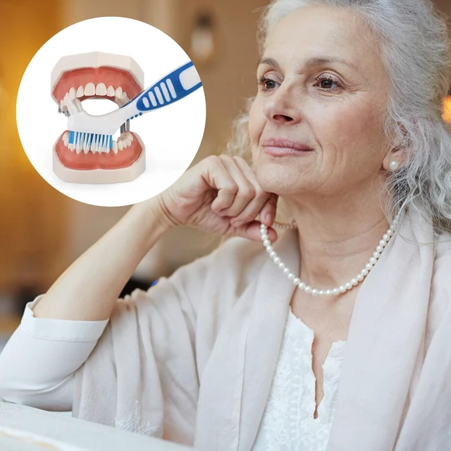 Alt view image 5 of 6 - Denture Brush 4-Pack, Non-Slip Handle Dental Appliance Cleaning Brush for Dentures, Mouth Guard, False Teeth (4 Colors)