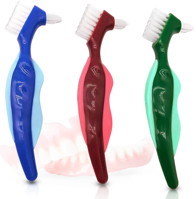 Main image of Uouovo Premium Hard Denture Brush, Multi-Layered Bristles, Double Sided, Portable, Pack of 3