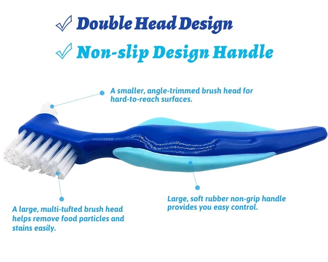 Alt view image 2 of 6 - Uouovo Premium Hard Denture Brush, Multi-Layered Bristles, Double Sided, Portable, Pack of 3