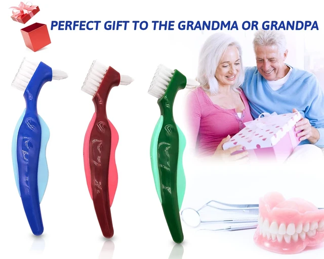 Alt view image 3 of 6 - Uouovo Premium Hard Denture Brush, Multi-Layered Bristles, Double Sided, Portable, Pack of 3