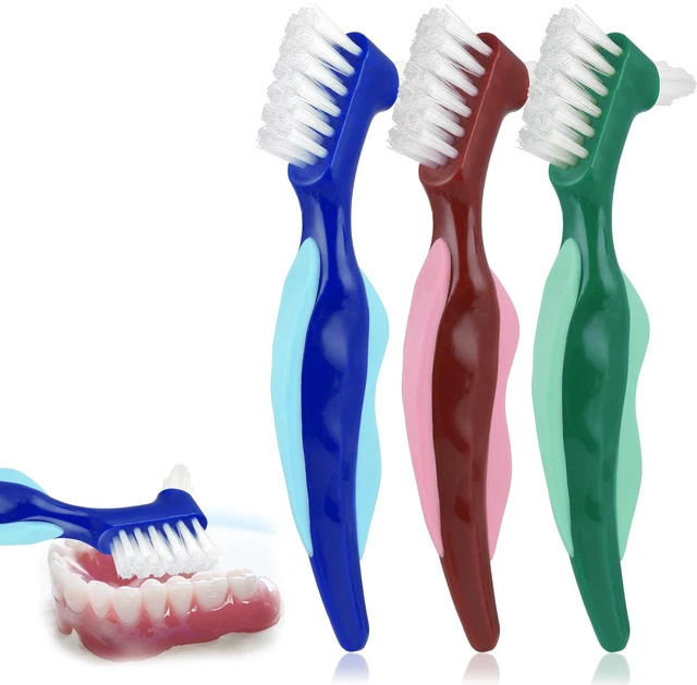 Main image of WY LIGHTING Level 3-Pack Hard Denture Brush, Double-Sided Toothbrush with Multi-Layered Bristles & Rubber Anti-Slip Handle, 3 Colors
