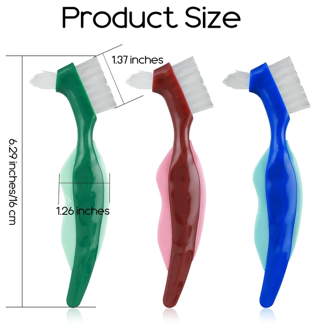 Alt view image 7 of 7 - WY LIGHTING Level 3-Pack Hard Denture Brush, Double-Sided Toothbrush with Multi-Layered Bristles & Rubber Anti-Slip Handle, 3 Colors