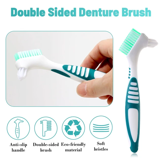 Alt view image 7 of 7 - 2Pcs Denture Brush with Case, Travel False Teeth Toothbrush, Ergonomic Rubber Handle, Light Gray