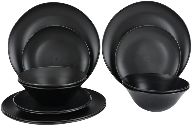 Main image of Mainstays 12-Piece Eco-Friendly Recycled Plastic Dinnerware Set, Black