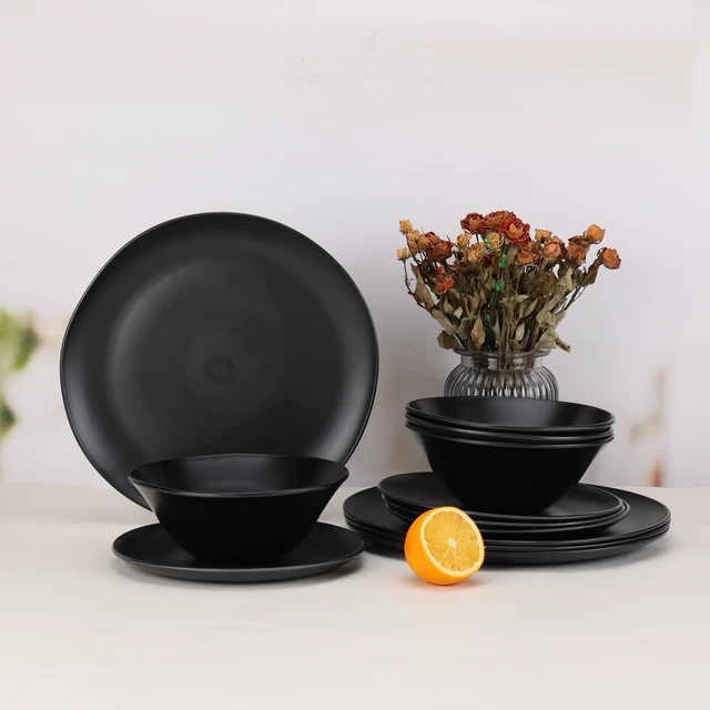 Alt view image 4 of 6 - Mainstays 12-Piece Eco-Friendly Recycled Plastic Dinnerware Set, Black