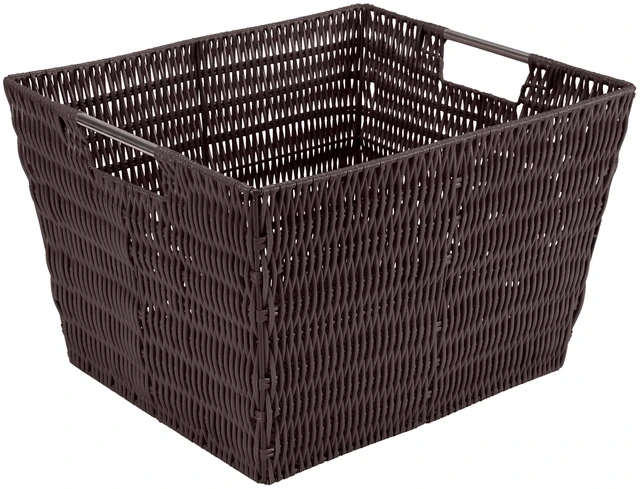 Main image of Simplify Large Rattan Storage Tote Basket with Built-in Handles, Chocolate