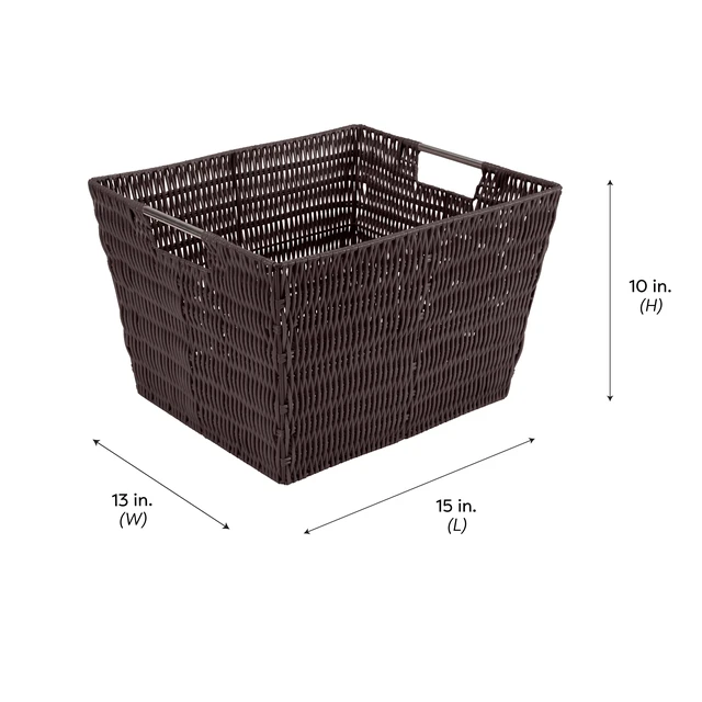Alt view image 3 of 5 - Simplify Large Rattan Storage Tote Basket with Built-in Handles, Chocolate