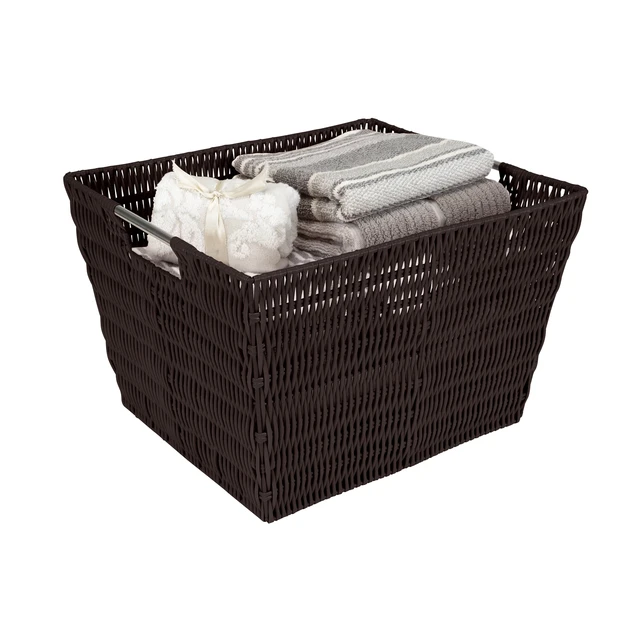 Alt view image 5 of 5 - Simplify Large Rattan Storage Tote Basket with Built-in Handles, Chocolate