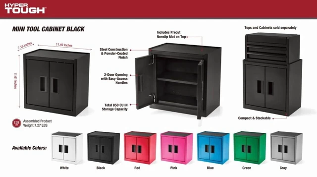 Alt view image 4 of 5 - Hyper Tough Mini Tool Cabinet 11.6in Steel Black Double Doors Non-Slip Top Mat