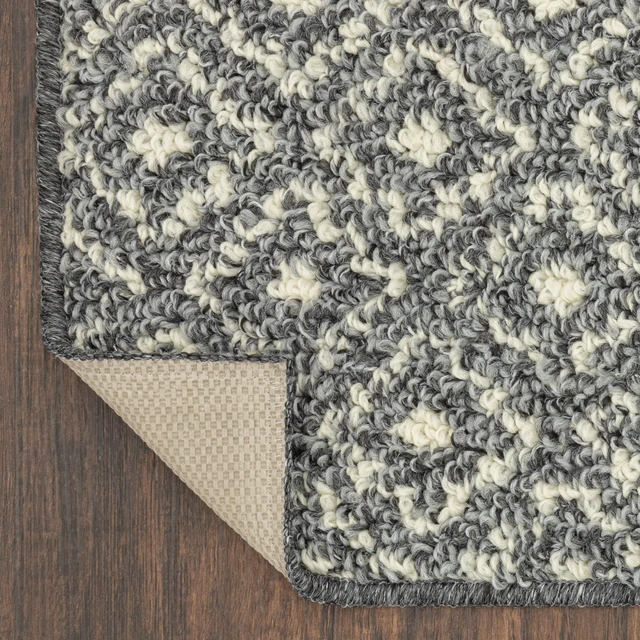 Alt view image 4 of 6 - Mainstays Geometric Diamond Ash Black Olefin Indoor Accent Rug, 1ft 8in x 2ft 10in, Skid-Resistant