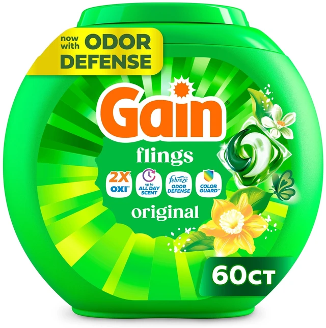 Main image of Gain Flings Laundry Detergent Pacs, 4-in-1 Oxi Boost and Febreze, Original Scent, 60 Count