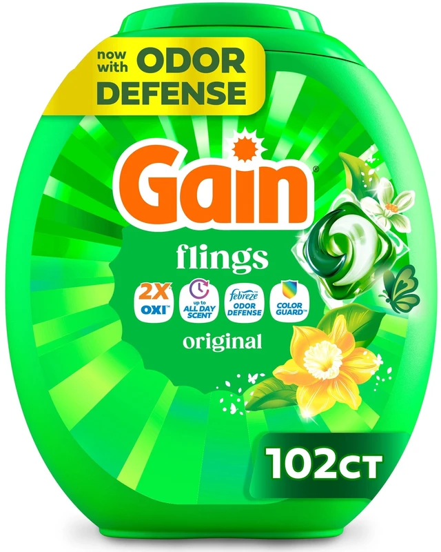 Main image of Gain Flings 4-in-1 Oxi Boost and Febreze Laundry Detergent Soap Pacs, Original Scent, 102 Count