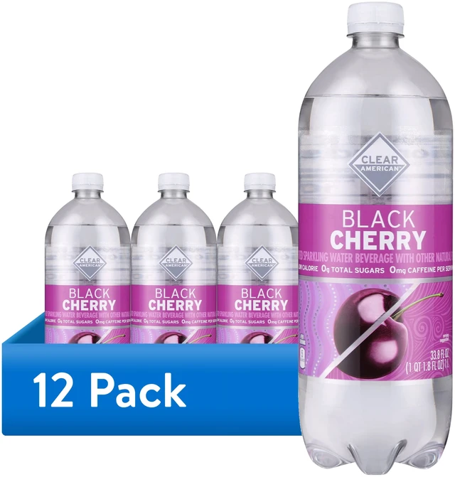 Main image of 12-Pack Clear American Black Cherry Flavored Sparkling Water, 33.8 fl oz Bottles