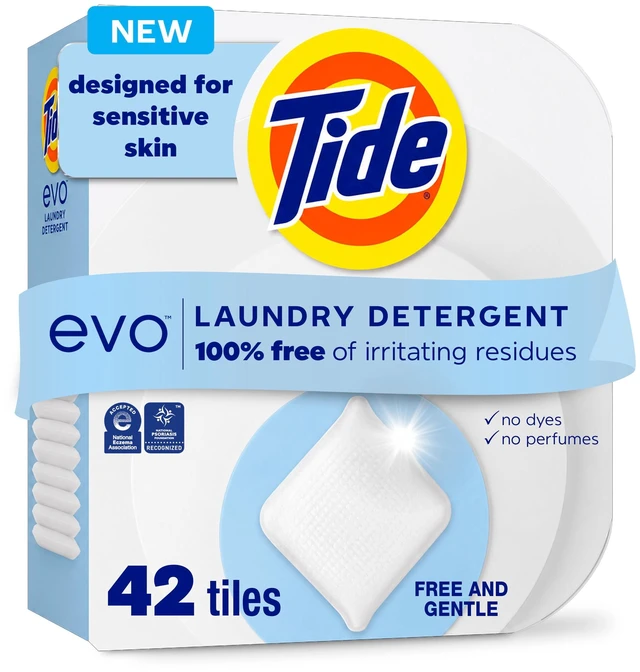 Main image of Tide Evo Laundry Detergent Tiles Free & Gentle 100% Concentrated for Sensitive Skin 42 Count