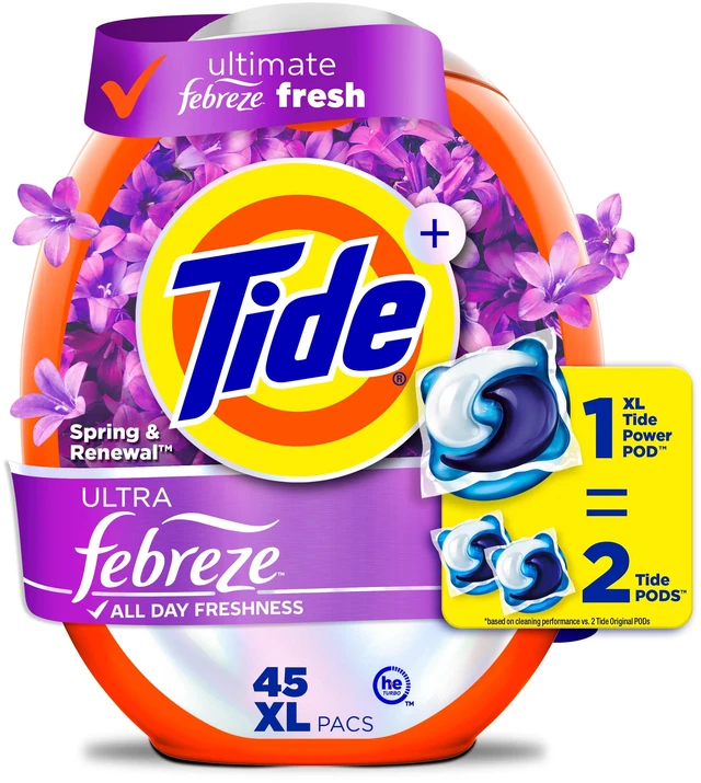 Main image of Tide Power PODS Laundry Detergent Pacs, 45 Count, with Febreze Odor Eliminators, Spring & Renewal