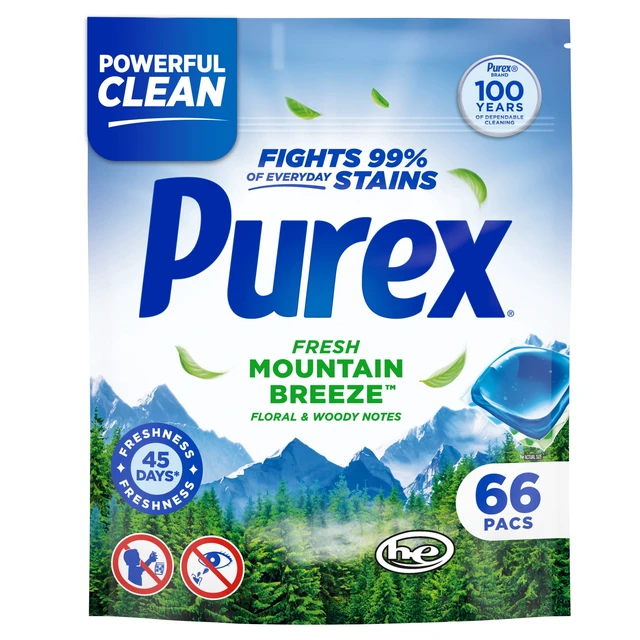Alt view image 2 of 5 - Purex Laundry Detergent Pacs Fresh Mountain Breeze, 4 Pack, 66 Count