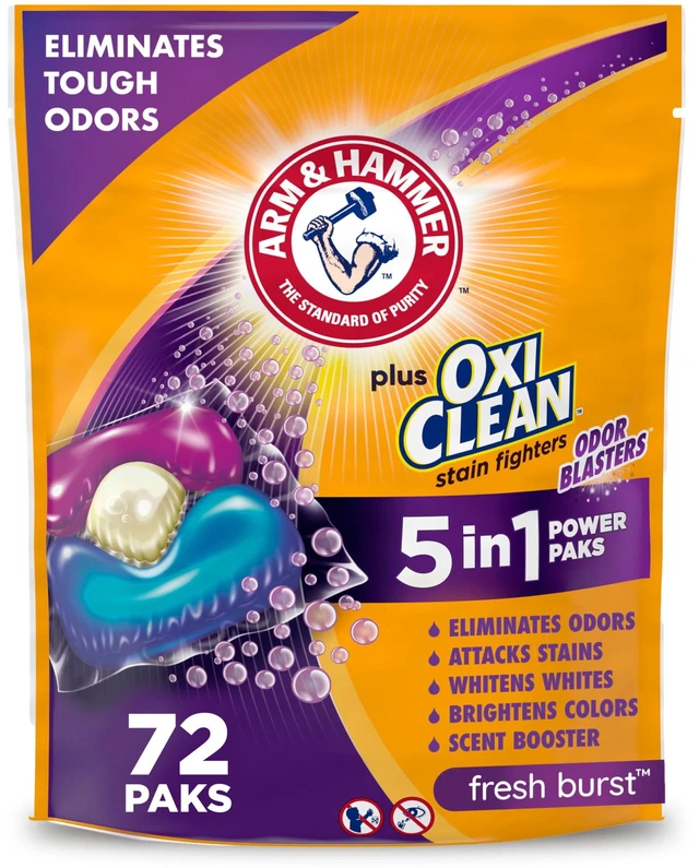 Main image of ARM & HAMMER Plus OxiClean With Odor Blasters Laundry Detergent, 5-IN-1 Power Paks, 72 Count