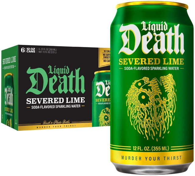 Main image of Liquid Death Severed Lime Soda-Flavored Sparkling Water, 6-Pack (12 fl oz Cans), Low Sugar, Huge Flavor, No Artificial Sweeteners