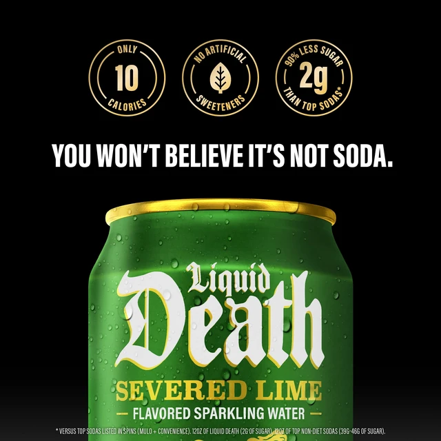 Alt view image 2 of 5 - Liquid Death Severed Lime Soda-Flavored Sparkling Water, 6-Pack (12 fl oz Cans), Low Sugar, Huge Flavor, No Artificial Sweeteners