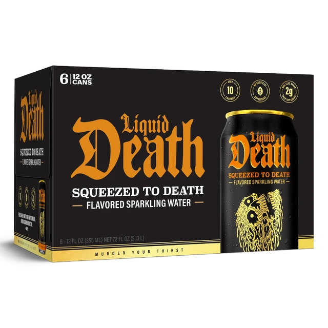 Alt view image 3 of 5 - Liquid Death Squeezed to Death Orange-Flavored Sparkling Water 6-Pack 12 fl oz Cans Low Sugar Huge Flavor No Artificial Sweeteners