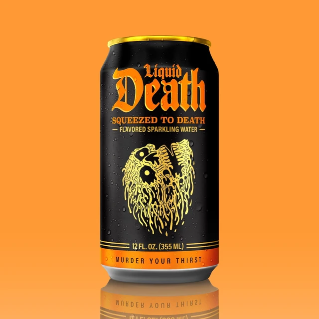 Alt view image 5 of 5 - Liquid Death Squeezed to Death Orange-Flavored Sparkling Water 6-Pack 12 fl oz Cans Low Sugar Huge Flavor No Artificial Sweeteners