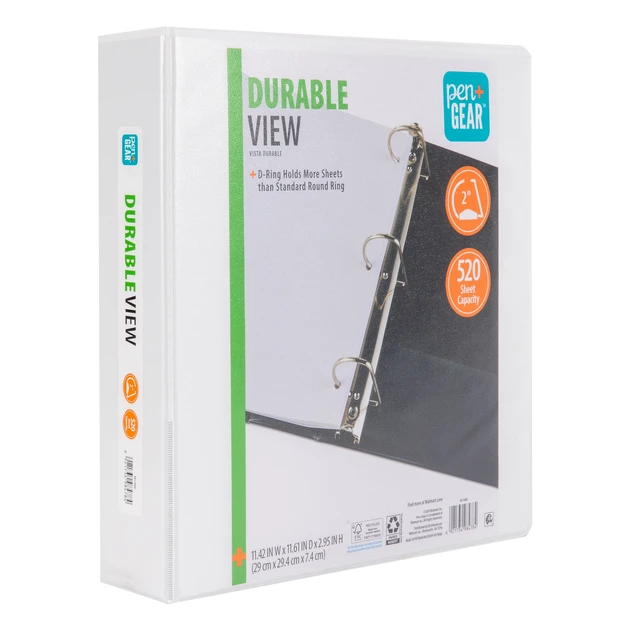 Alt view image 2 of 6 - Pen+Gear Durable View Binder, 2 in Rings, 520-Sheet Capacity, White, 1 Count