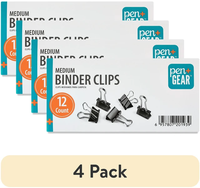 Main image of Pen+Gear Medium Metal Binder Clips, 4 Pack, Black, 12 Count