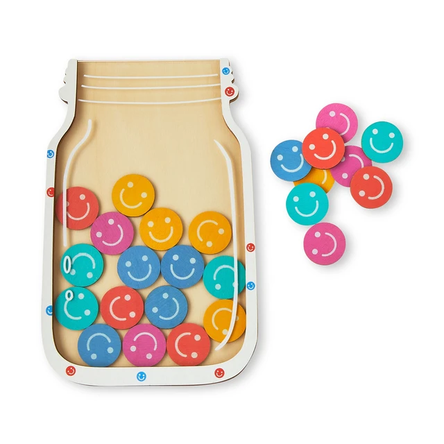 Alt view image 4 of 6 - Pen+Gear Smiley Face Token Reward Jar, 26-Piece Magnetic Wooden Set, Ages 3+