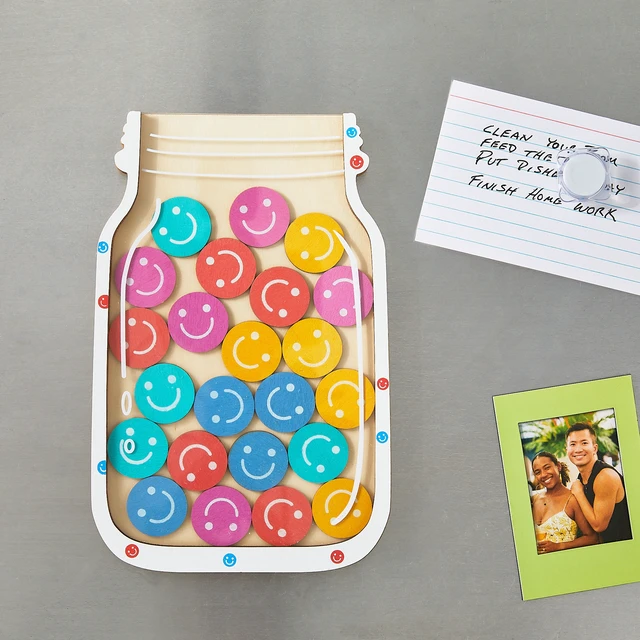 Alt view image 6 of 6 - Pen+Gear Smiley Face Token Reward Jar, 26-Piece Magnetic Wooden Set, Ages 3+