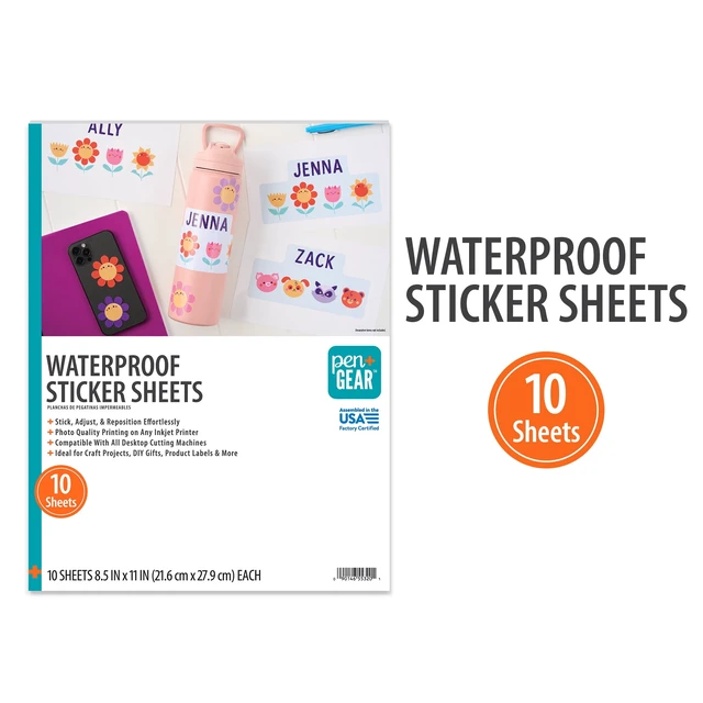 Alt view image 2 of 5 - Pen+Gear Sticker Paper, Waterproof and Repositionable, 8.5 x 11 Inches, 10 Sheets, White