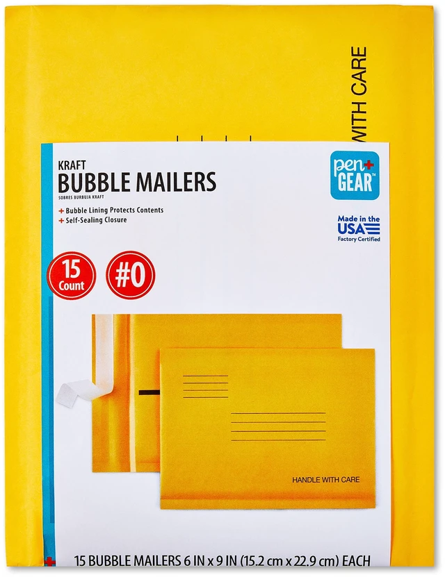 Main image of Pen+Gear #0 Self-Sealing Kraft Bubble Mailers Padded Envelopes 6" x 9" 15 Pack