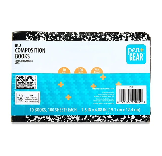 Alt view image 2 of 6 - Pen+Gear Wide Rule Half Composition Book 7.5in x 4.88in Black and White 100 Pages (2 Pack)
