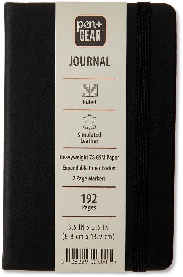 Main image of Pen+Gear Simulated Leather Journal, 3.5 x 5.5 in, 192 Ruled Pages, Black